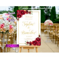 Red roses Wedding Welcome Sign,Gold Wedding Welcome sign,(16w)